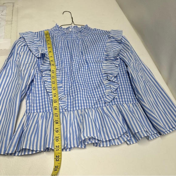 English Factory Blue Gingham Ruffle Blouse size M NWT - Picture 4 of 9
